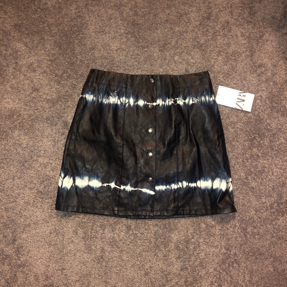 Faux leather navy tie dye skirt